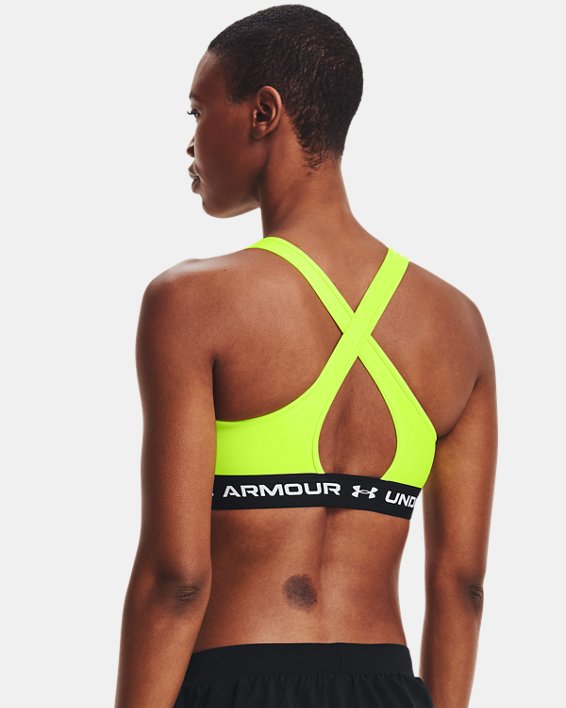 Women's Armour® Mid Crossback Sports Bra, Yellow, pdpMainDesktop image number 1